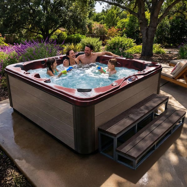 6-Person 100-Jet Premium Acrylic Lounger Spa Standard Hot Tub with Bluetooth Sound System and LED Waterfall