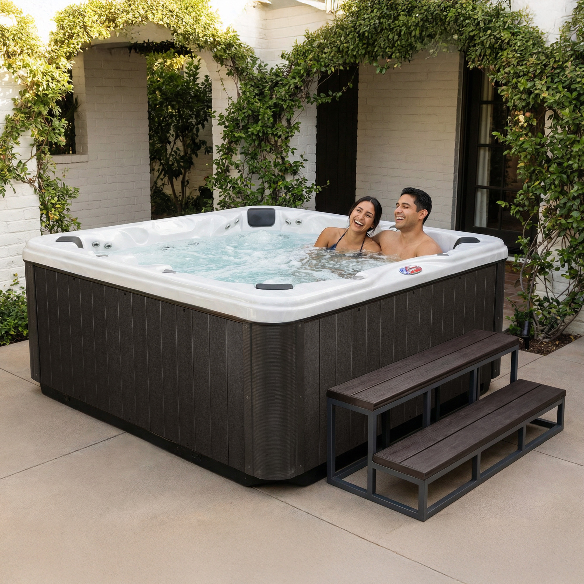 7-Person 45-Jet Premium Acrylic Bench Spa Standard Hot Tub with Ozonator and Bluetooth Sound System